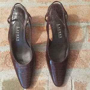 Ralph Lauren NWOB Brown Leather Sling Back Pumps